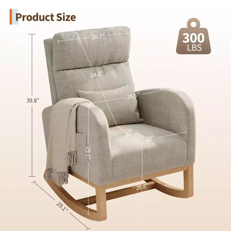 Modern Soft Rocking Chair with Pillow & Side Pockets, for Living Room, Bedroom