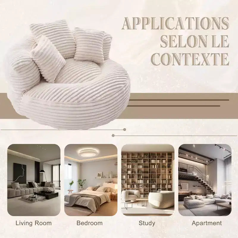 Bean Bag Sofa for Adults Kids, Oversized Corduroy Bean Bag Chair with 3 Pillows & Armrest for Living Room Bedroom - ModernLuxe