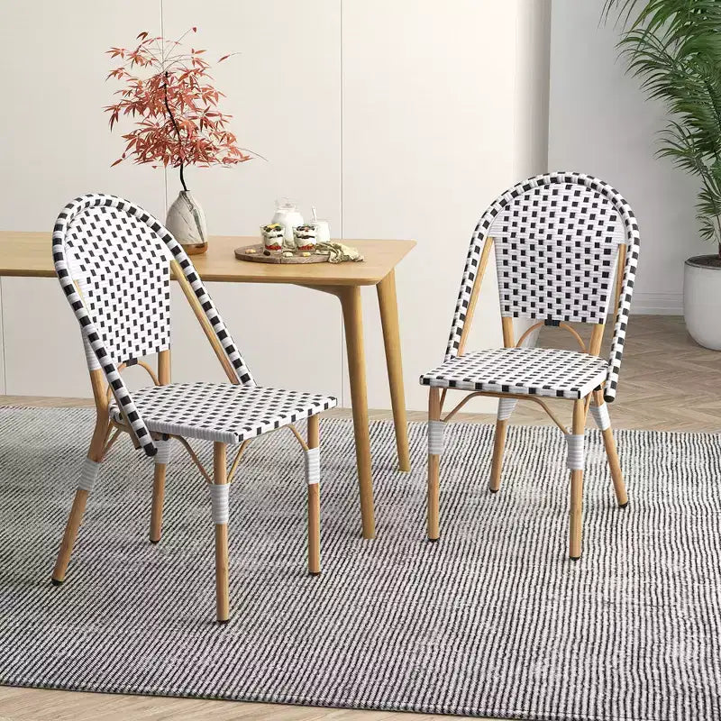 Costway French Bistro Chair Set of 4 w/ Hand-woven Rattan Galvanized Metal Frame Outdoor