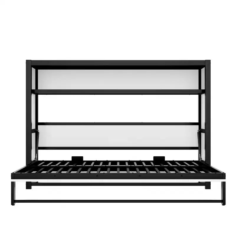 Twin Size Murphy Bed with Shelves, Metal Wall Bed with Foldable Design for Small Space
