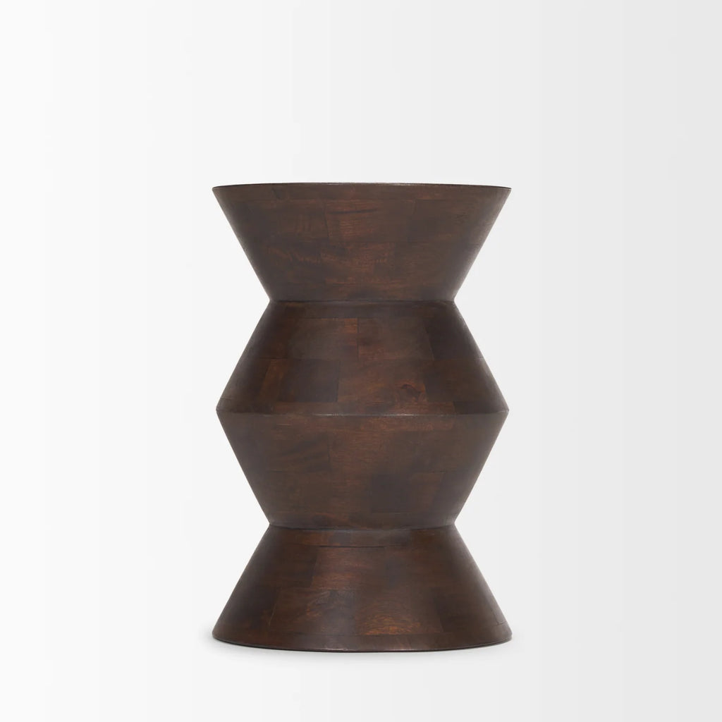 Bohemian Mango Wood Side Table with Geometric | Dark Brown