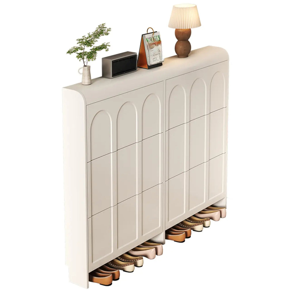Slim Drop Front 3-Tier White Wood Shoe Storage Cabinet