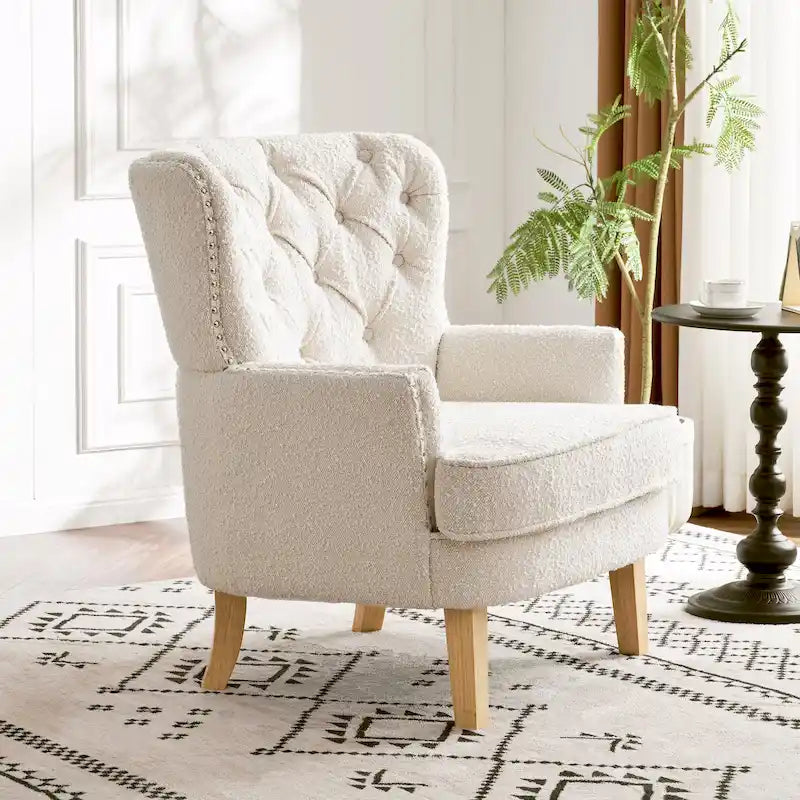 Almond Boucle Nailhead Club Chair by Christopher Knight Home