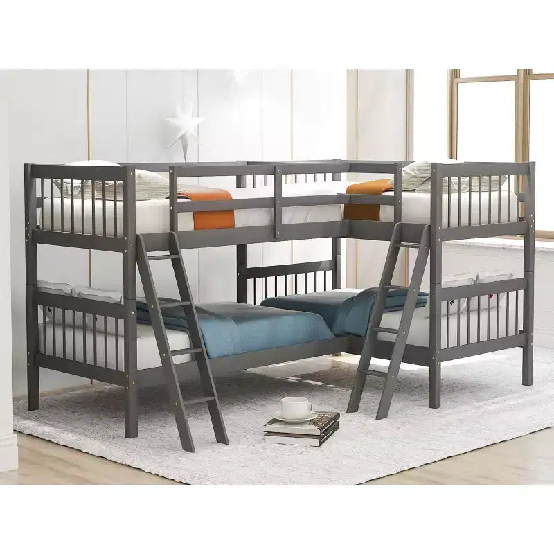 Whisen Twin-Over-Twin L-Shaped Bunk Bed with Ladder