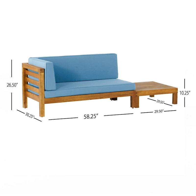 Oana Outdoor Acacia Wood Left Arm Loveseat and Coffee Table Set with Cushion by Christopher Knight Home