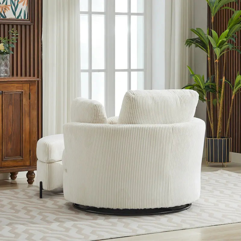 42.3W Upholstered Swivel Accent Chair with 4 Pillows and Half-Moon Storage Ottoman