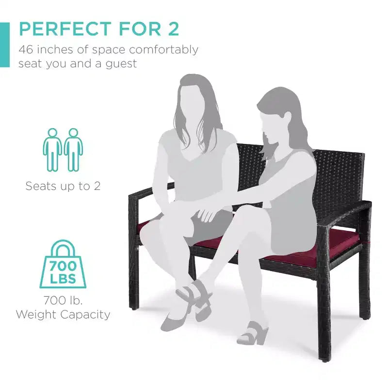 Best Choice Products 2-Person Outdoor Wicker Bench Garden Patio Porch Furniture w/ 700lb Capacity, Cushion