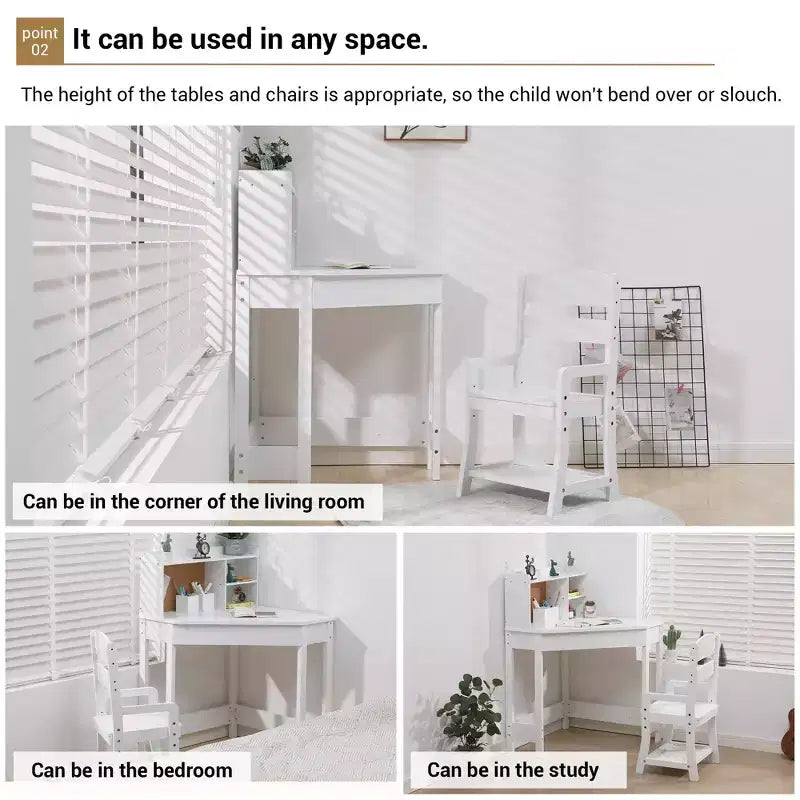 COZONY Kids Corner Desk and Chair Set, L-Shaped Study Table for Boys and Girls Ages 38