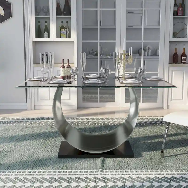 Heer Modern Black Steel U-shaped Pedestal 7-Piece Dining Set by Furniture of America