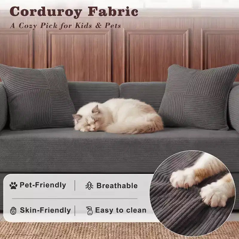 Dyonery 65-in five-in-one folding floor sofa bed, convertible into a double bed sofa bed, with a fixed metal frame, corduroy