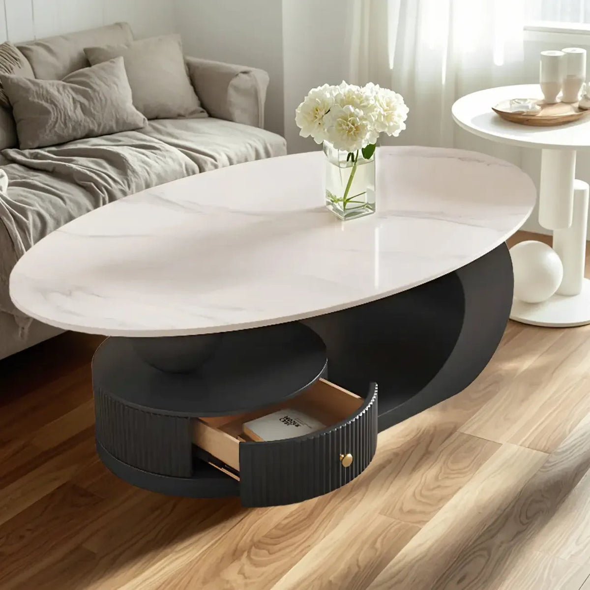 Modern White Stone Top Coffee Table with Scratch Resistant