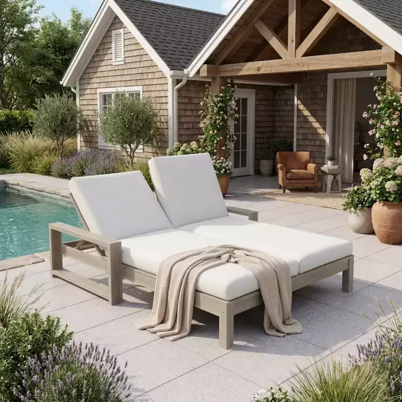 Polibi Double Outdoor Lounge Chair with 5-Position Adjustable Backrest