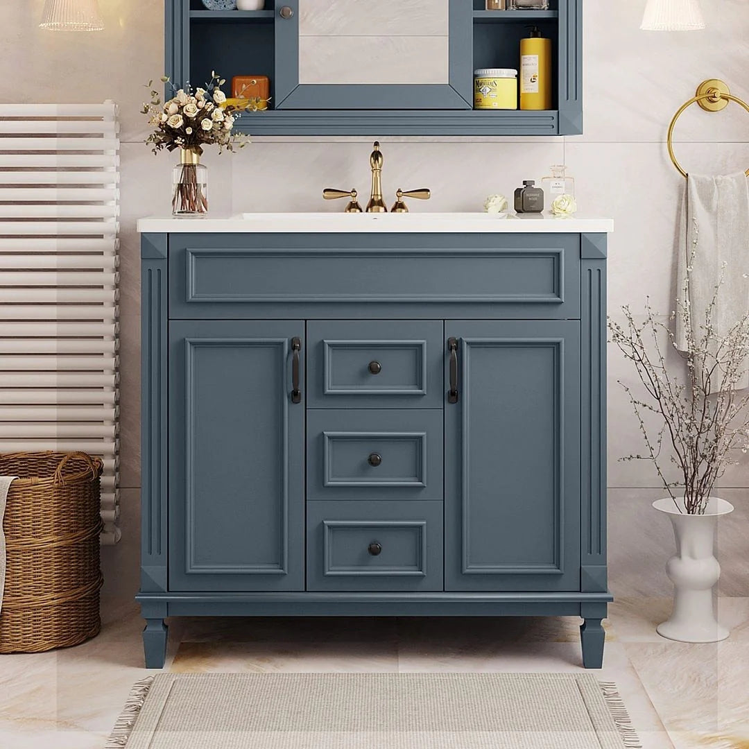 36 Modern Bathroom Vanity with Top Sink and Mirror Cabinet,2 Doors and 2 Drawers