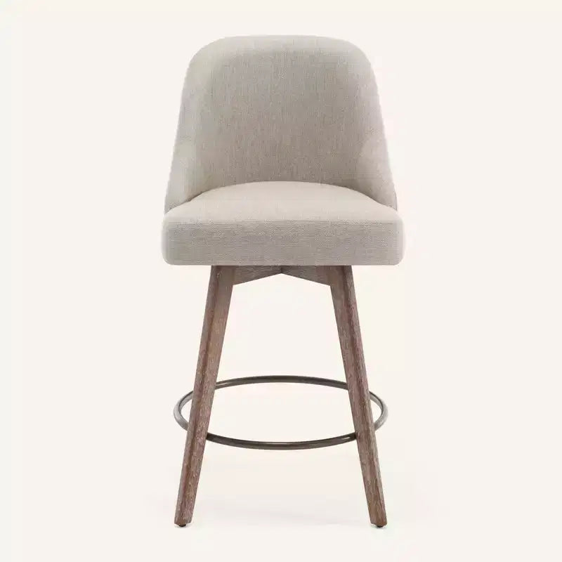 Bekrvio 26 Counter Height Swivel Bar Stools Set of 4 Backs and Wood Legs,Linen Fabric/PU Leather Upholstered Barstools for Kitchen Island