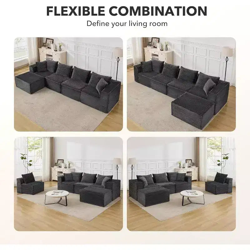 107/ 137 Modular Sectional Cloud Couch,Deep Seat Boneless Couch,Convertible Comfy Floor Sofas with Ottomans and Memory Foam