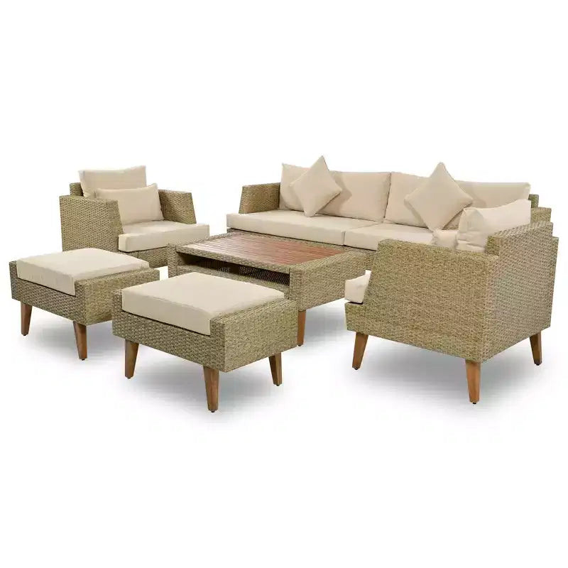 Whisen 6-Pieces All Weather PE Wicker Sofa Set, Outdoor Rattan sofa With Double Cushions