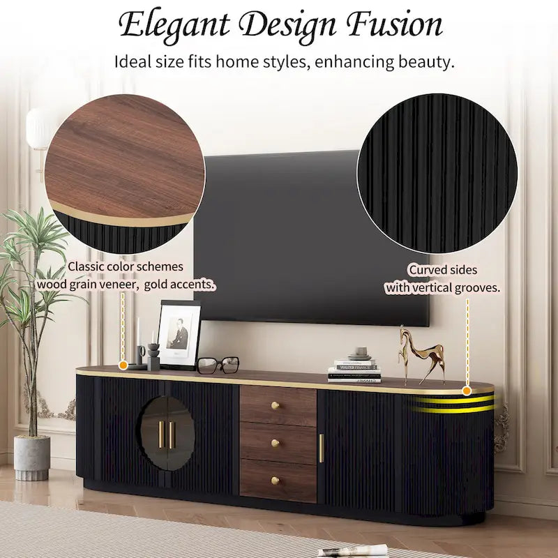 70.8 Modern Minimalist TV Stand for TVs up to 80 Inches, Entertainment Center with 3 Drawers and 1 Shelf Metal Handles