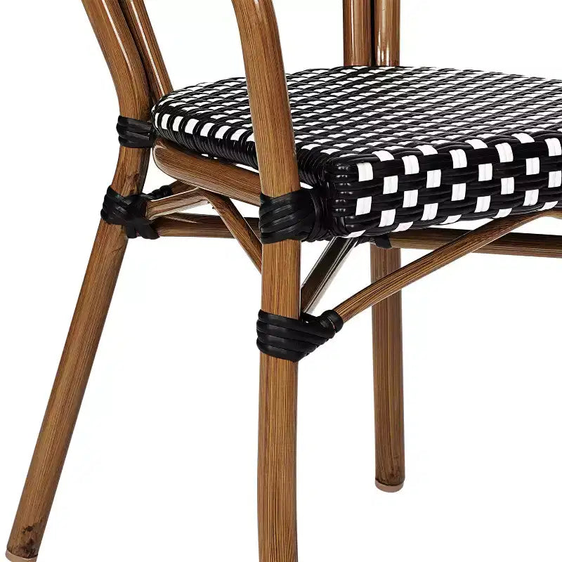 Flash Furniture 4 Pack Lourdes Indoor/Outdoor Commercial Thonet Bistro Stacking Chair with Arms, PE Rattan and Aluminum Frame