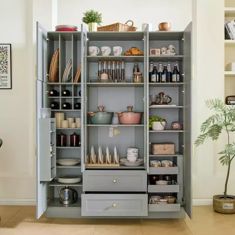 Whisen 71H Freestanding Kitchen Storage Pantry, Large Dining Storage Cabinet Cupboard Sideboards With 6 Doors, Adjustable Shelves