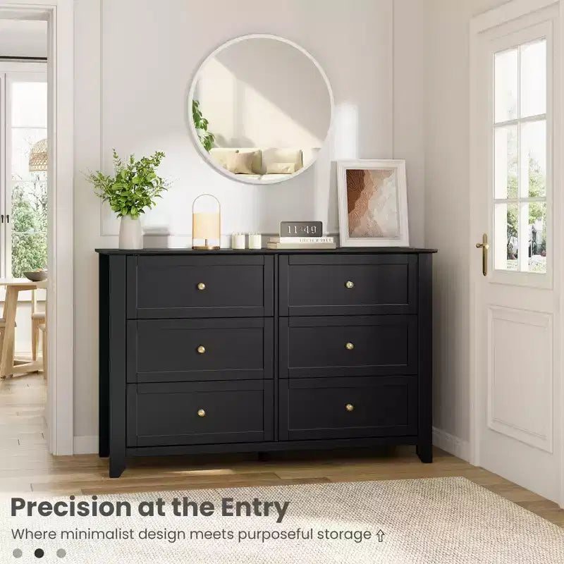 6 Drawer Dresser for Bedroom, Large Dresser with Deep Drawers & Metal Knobs, Modern Wooden Chests of Drawers for Entryway, Hallway