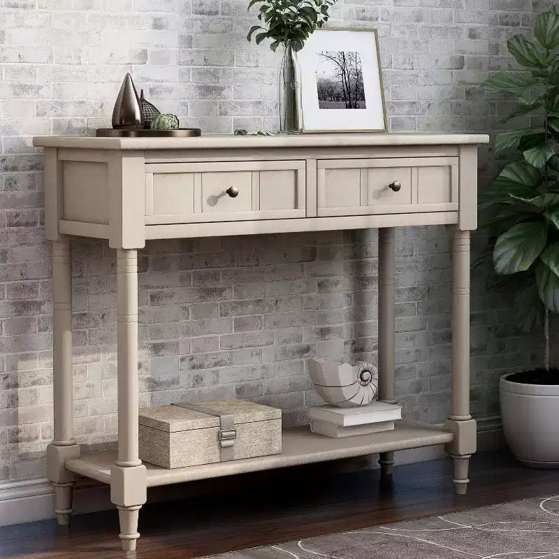 The Misty Moon Daisy Series Console Table Traditional Design with Two Drawers and Bottom Shelf (Espresso)