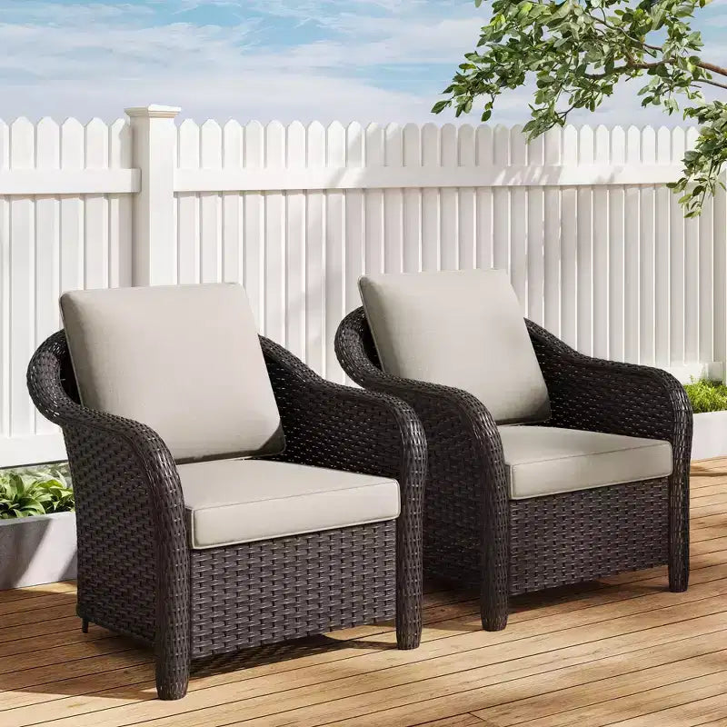 UPTIOT 2-person Outdoor Rattan Armchairs With Cushions