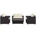 4 Pieces Rattan Sofa Set Wicker Patio Sofa Set with Loveseat Chairs Glass Top Coffee Table for Garden Outdoor