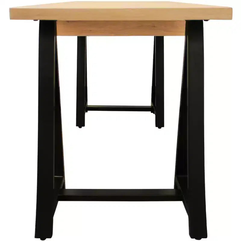 HomeRoots 60 Natural and Black Solid Wood and Metal Trestle Executive Desk