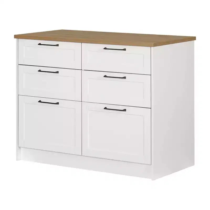 6-Drawer Kitchen Island ¨C Farmhouse Style, White & Maple Nutmeg, 47.25W