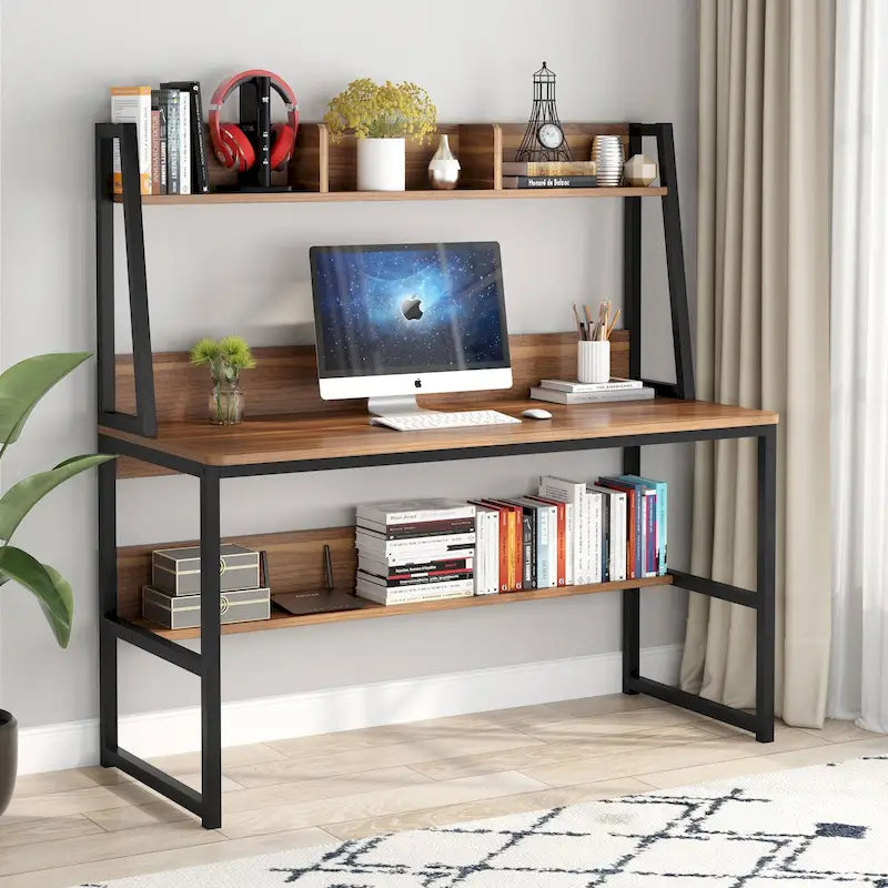 47 Inch Modern Computer Desk with Hutch and Bookshelf