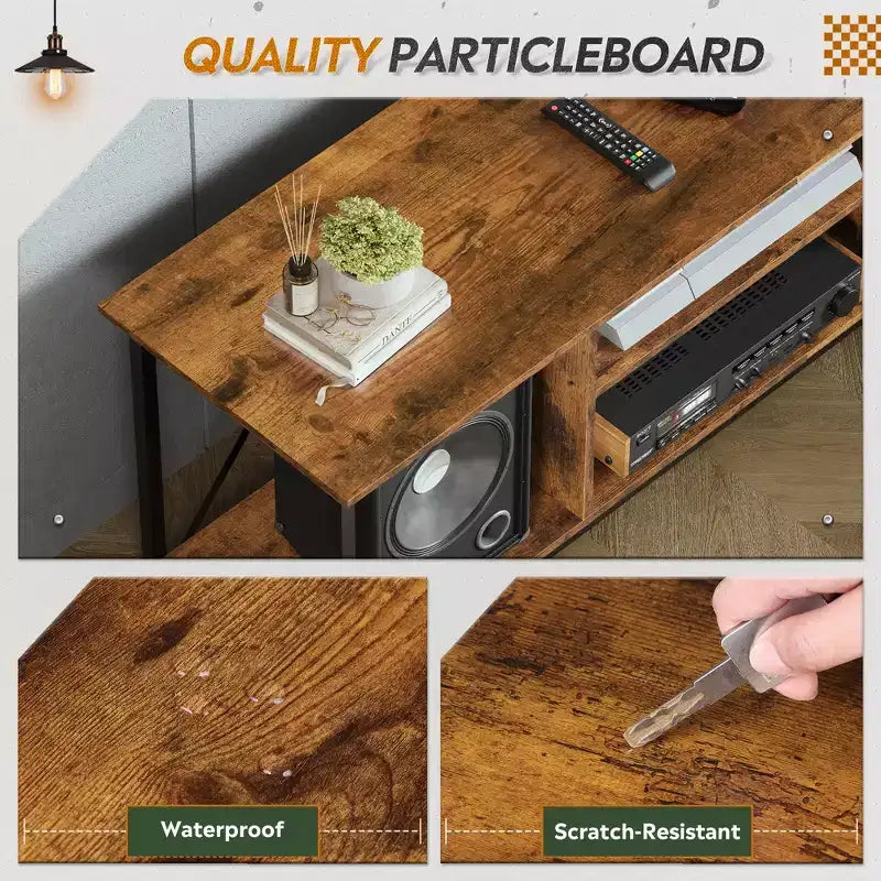 Rustic Industrial TV Stand for 55-65 TVs with Storage & Cable Management