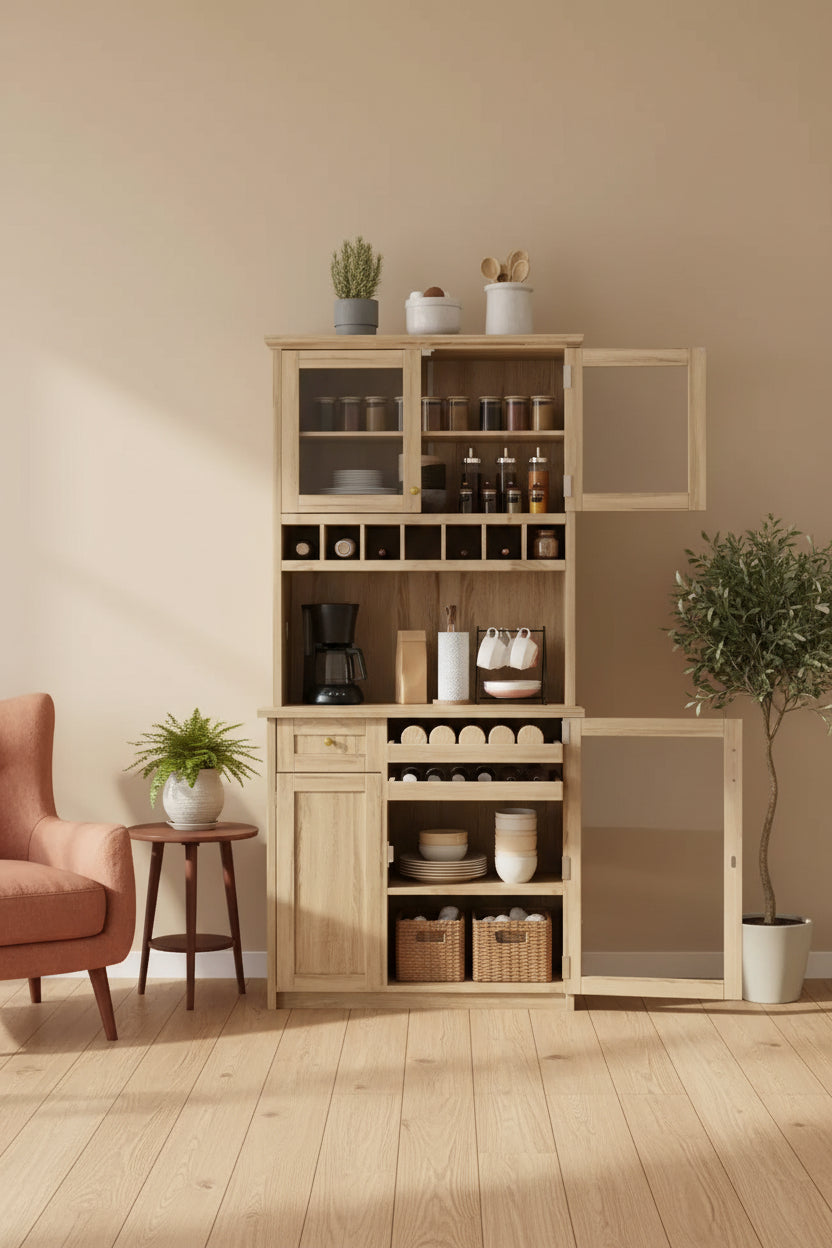 75 Tall Kitchen Pantry Cabinet with Glass Doors